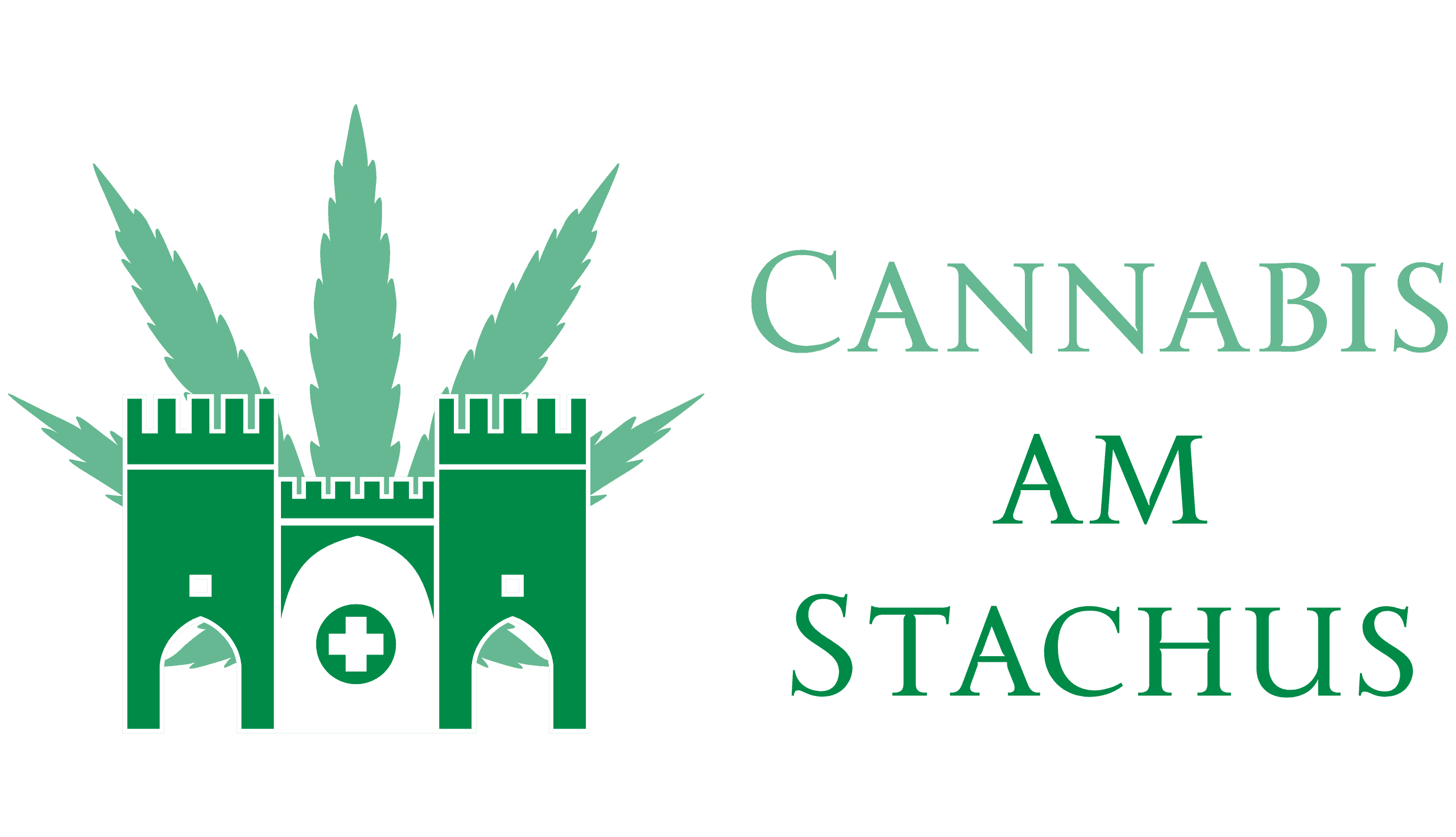 Logo von Cannabis am Stachus mit einer Burg und Hanfblättern.